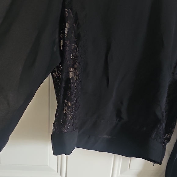 Black Lace-Yoke Long Sleeve Sheer Blouse - Picture 6 of 9